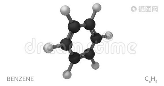 苯分子，旋转无缝环，三维动画，4k30fps视频