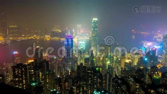 著名的香港观景点，高峰之夜全景，4k时光流逝中国视频