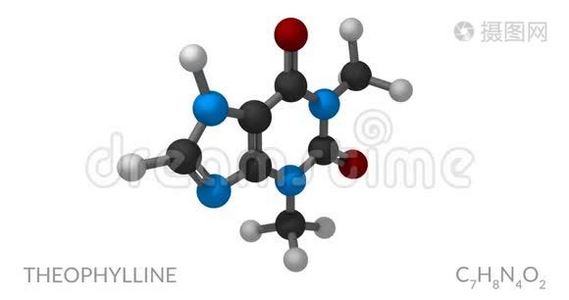 茶碱分子，旋转无缝环，三维动画，4k30fps视频