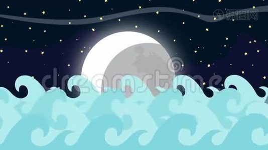 《满月之夜》中的卡通鲸鱼游视频