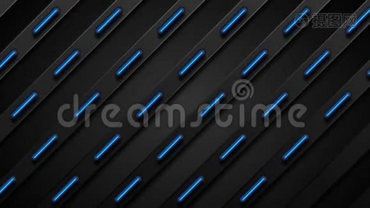 黑色和发光霓虹蓝条纹抽象运动背景视频
