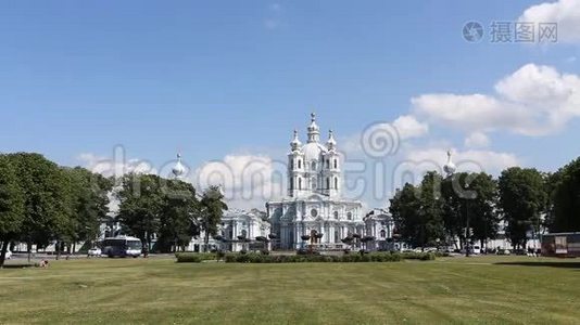 圣彼得堡Smolny大教堂的景色视频