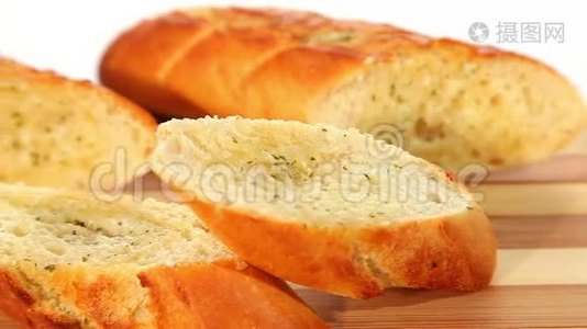 大蒜面包，食物背景视频
