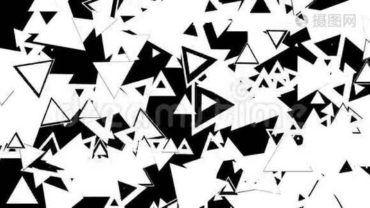 黑白环路中各种形状三角形的动画.. 最适合在视频编辑中过渡。 包括阿尔法频道。视频