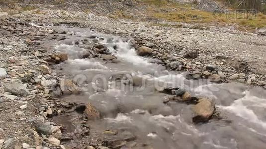 小山河。 在岩石之间流动的溪流视频