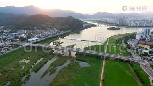 韩国庆南米阳河空中观景台视频