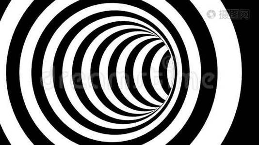 黑白条纹隧道，迷幻抽象，3d渲染计算机生成的背景视频