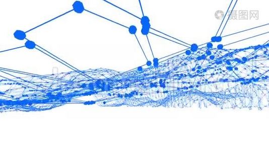 抽象干净的蓝色挥动三维网格或网格作为光荣的背景。 蓝色几何振动环境或脉动视频
