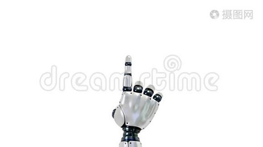 用机器人的一只手指从左侧边缘向右滚动，显示电脑触摸屏、平板电脑的用途视频