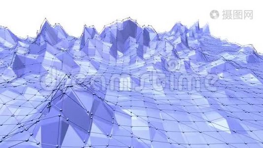 蓝色低聚变形表面作为企业背景。 蓝色多边形几何变形环境或脉动视频