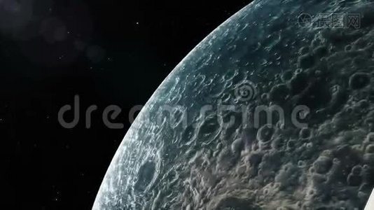 空间站绕月球飞行。美丽的细节动画。视频