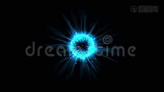 蓝色耀斑球光纤激光飞行粒子能量技术背景。视频