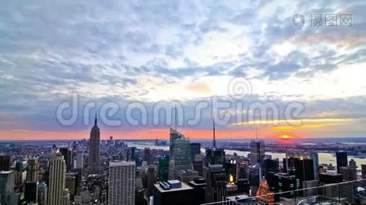 纽约城市景观时间流逝日落视频