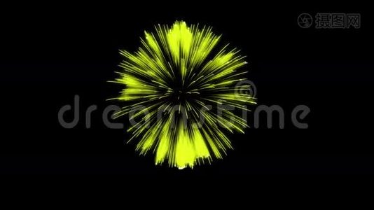 色彩斑斓的单根烟火在夜晚.. 壮观的单一烟花3D渲染。 黄色版本21视频