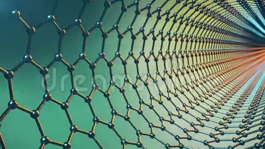 石墨烯原子纳米结构可循环动画。 蜂窝状的纳米管。 概念.纳米技术与科学.. 4K视频