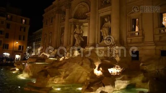 罗马著名的特雷维喷泉景观视频