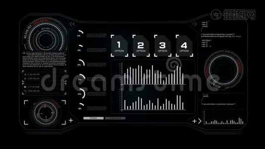 4K动画HUD正面显示界面代码图条元素，网络技术概念视频
