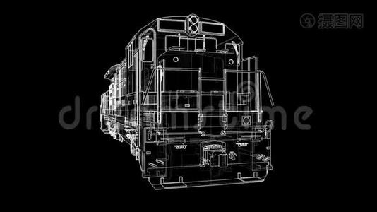 现代柴油铁路机车，具有巨大的动力和力量，可移动长、重铁路列车。 3D视频视频
