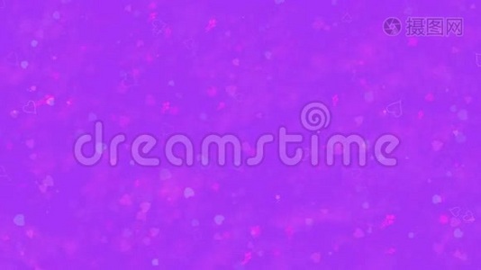 情人节快乐的俄文文字由尘土构成，在紫色背景上变成横向尘土视频