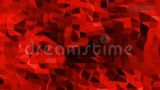 抽象挥动红色低聚表面作为折纸景观在时尚的低聚设计。 多角形镶嵌背景视频
