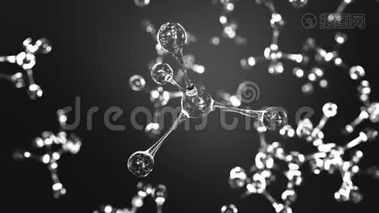 透明分子模型。 循环三维动画视频