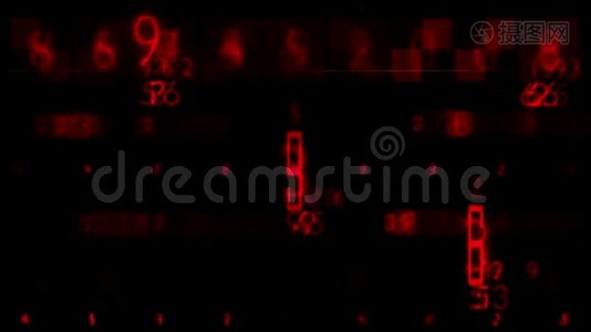 红色数字随机序列背景动画。视频