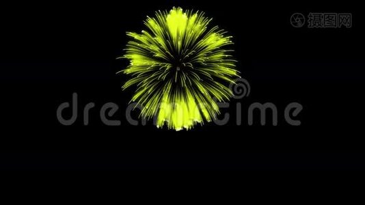 色彩斑斓的单根烟火在夜晚.. 壮观的单一烟花3D渲染。 黄色版本22视频