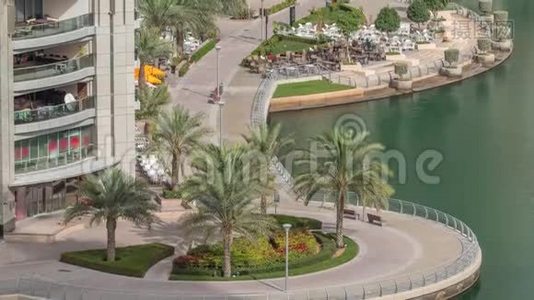 迪拜海滨长廊空中时光。 阿拉伯联合酋长国迪拜视频