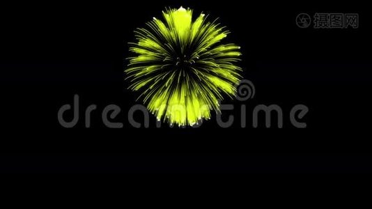 色彩斑斓的单根烟火在夜晚.. 壮观的单一烟花3D渲染。 黄色版本33视频