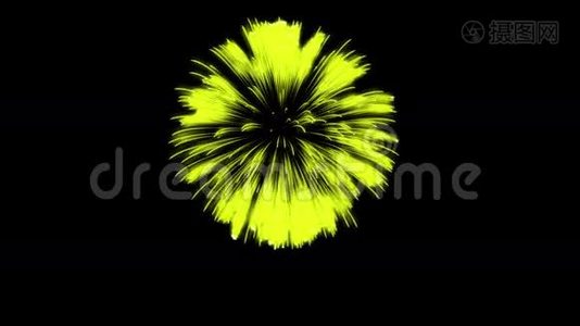 色彩斑斓的单根烟火在夜晚.. 壮观的单一烟花3D渲染。 黄色版本35视频