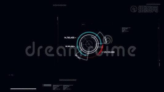 4K动画用户界面与HUD图形条π与空间的未来技术和网络概念与阿尔法通道视频