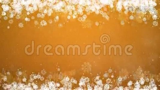 黄色背景的圣诞画框。带雪花的抽象冬季卡片。视频