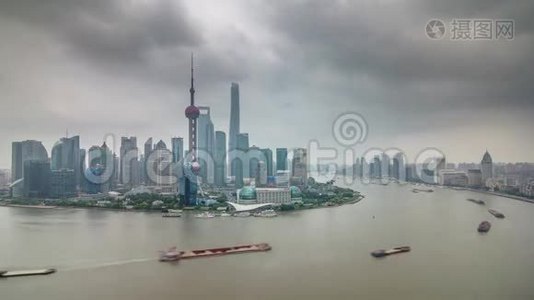 上海湾货船交通河顶顶全景4k失时视频