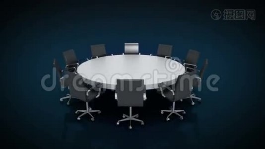 会议桌变更饼图，注明80%.. 商务室，会议室。视频