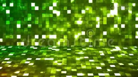 广播萤光高科技壁球台，绿色，抽象，循环，4K视频