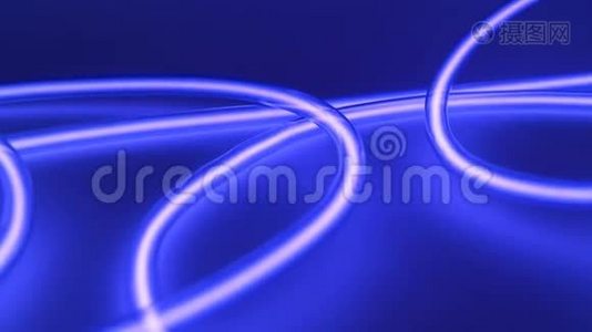 玻璃圆形蓝色霓虹灯。灯光创意抽象运动概念视频