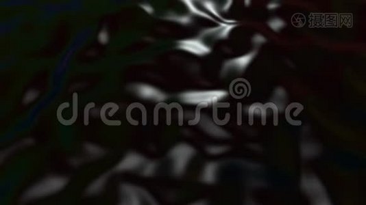 抽象的黑色丝质织物在空气中缓慢地形成美丽的褶皱。 波状组织表面4k三维动画视频