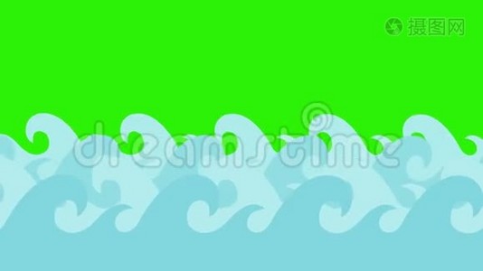 卡通海豚在绿色屏幕上的海浪中跳跃视频