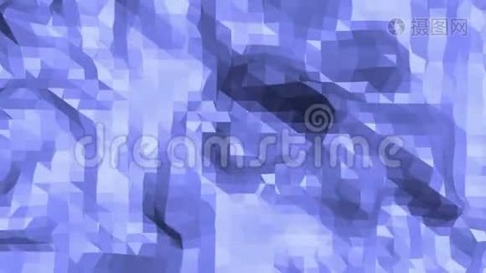 蓝色低聚波面作为折纸景观。蓝色多边形几何振动环境或脉动视频