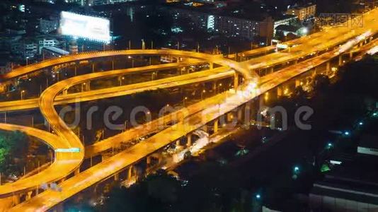 曼谷高速公路街道交通夜间时间推移。视频