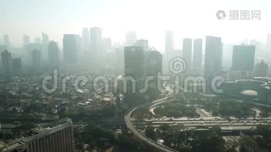Semanggi桥和摩天大楼的无人视野视频