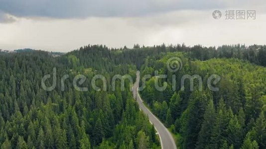 一条山河在森林里的岩石海岸之间流动。视频