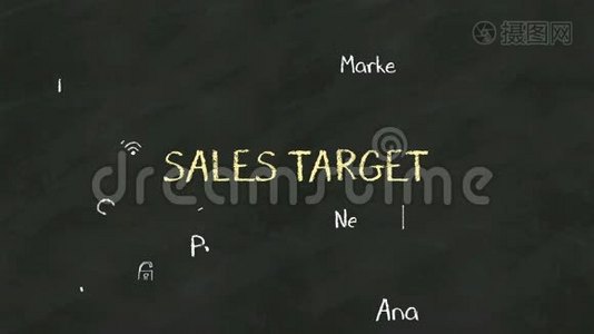 手写概念'；销售标记'；在黑板。 有各种各样的图表。视频