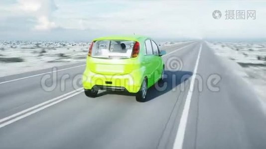三维人模型电动绿色汽车三维模型。 拉德。 生态概念。 逼真的4K动画。视频