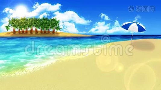 波浪拍打海岸. 奢享暑假概念.. 有蓝色海水的岛。 循环动画。视频