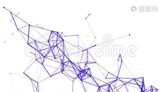 蓝色粒子在白色背景下缓慢移动。 摘要。 3D渲染视频