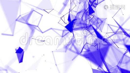 蓝色粒子在白色背景下缓慢移动。 摘要。 3D渲染视频
