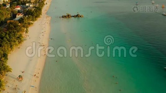 菲律宾长滩岛热带海滩和帆船视频