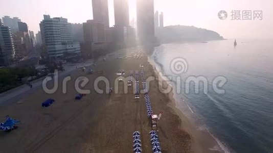 亚洲南韩釜山海恩大沙滩夏季日出视频