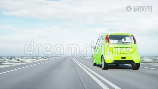 三维人模型电动绿色汽车三维模型。拉德。生态概念。逼真的4K动画。视频